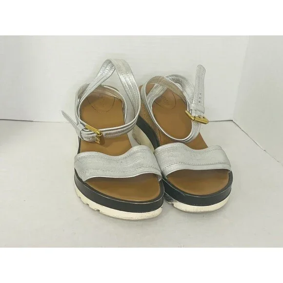 See By Chloe Glyn Platform Sandal Womens 39 US 8 Metallic Silver Espadrilles - Picture 4 of 11